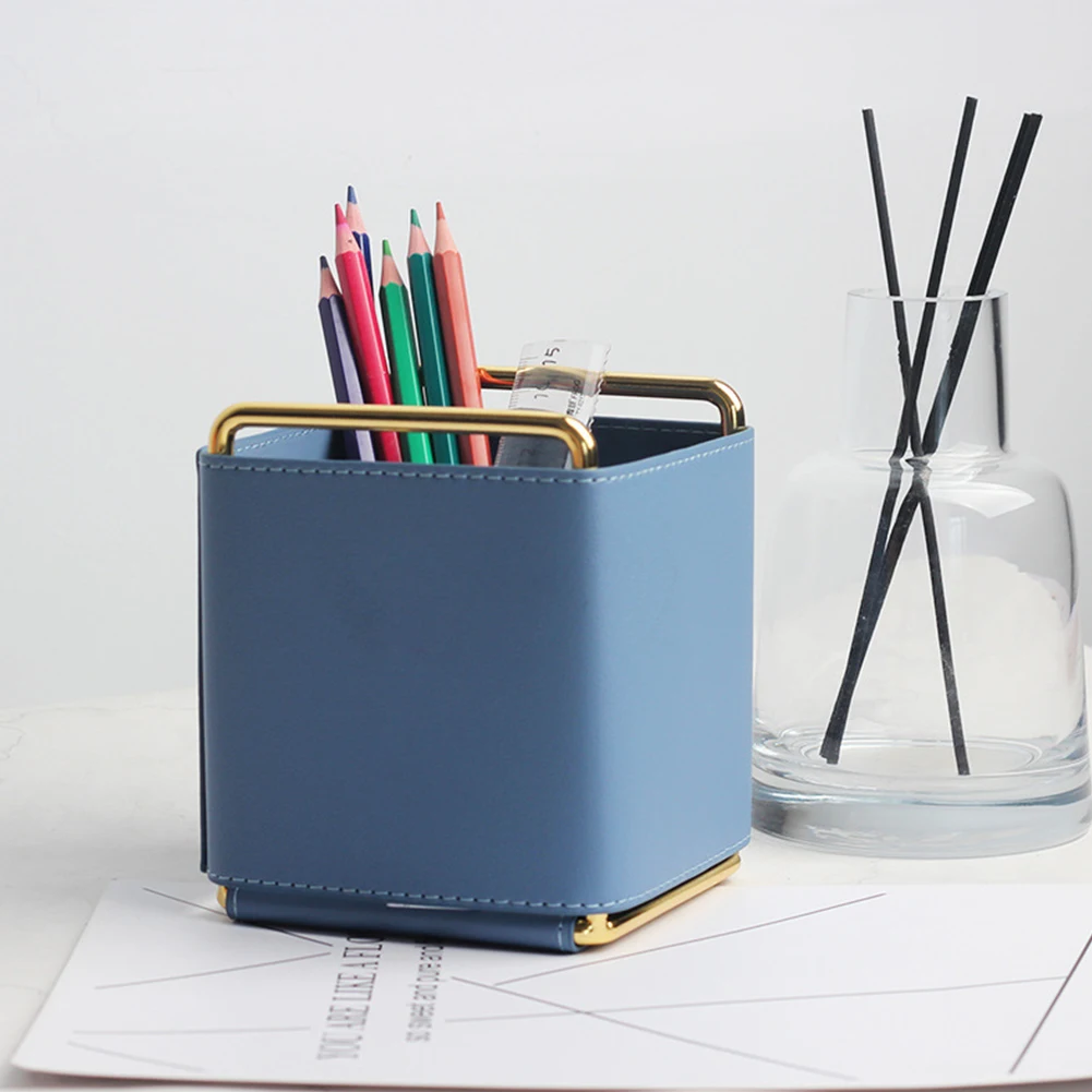 

For Students Storage Stand Square Portable Gift Nordic Home Office Desk Organiser Leather Pen Holder Stationery Multifunctional