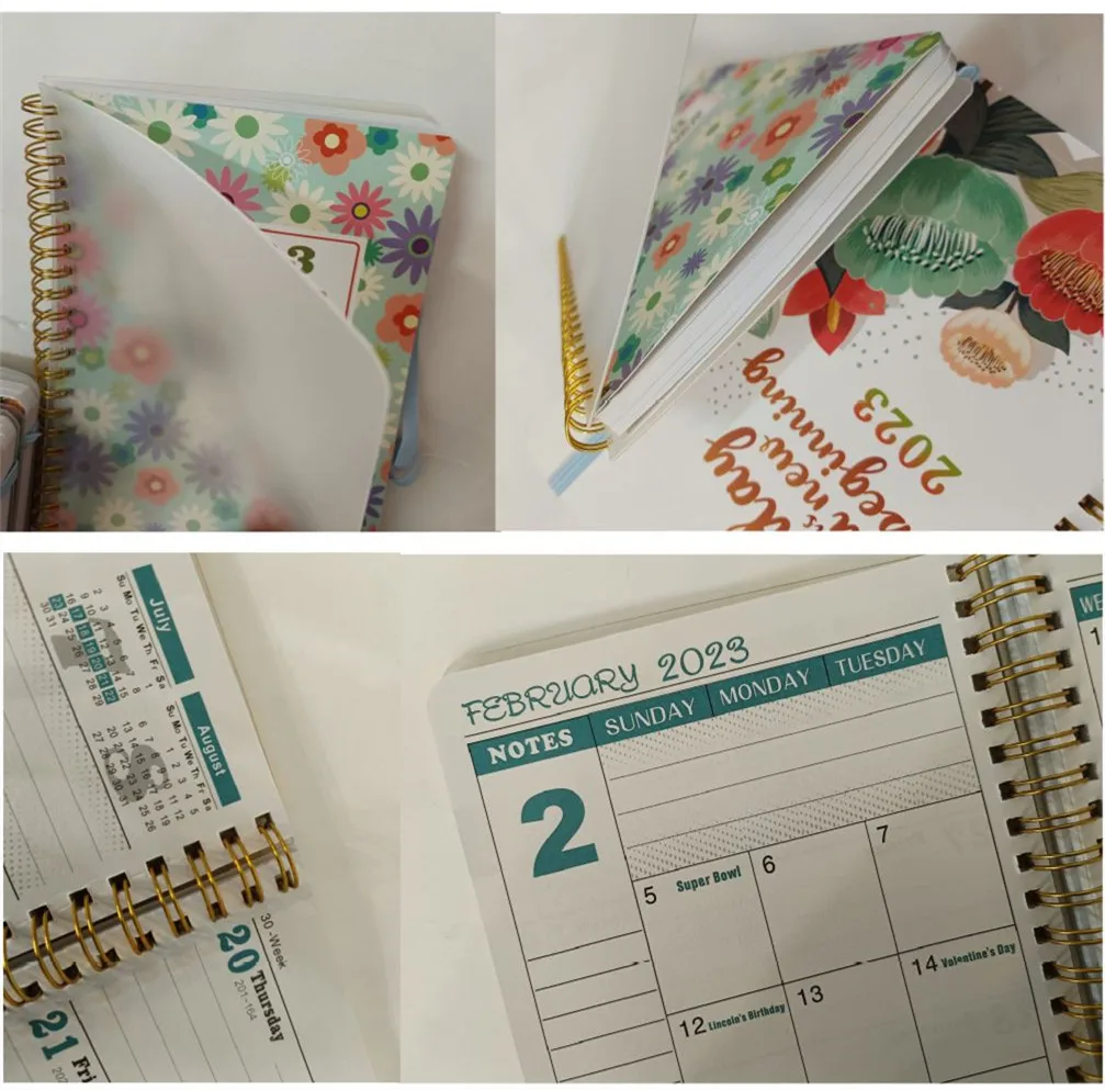 2023 Floral Frosted Cover Weekly And Monthly Planner  Wirebound Daily Life Notebook Students Writing Book School Office Supplies