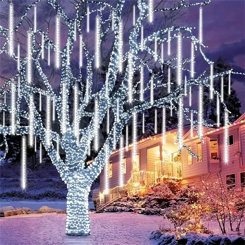 Imagem -04 - Led Meteor Shower Rain String Lights Luzes ao ar Livre Festão Rua Guirlanda Natal Festa de Casamento 32 Tubos 24 Tubos 16 Tubos Tubos 2025