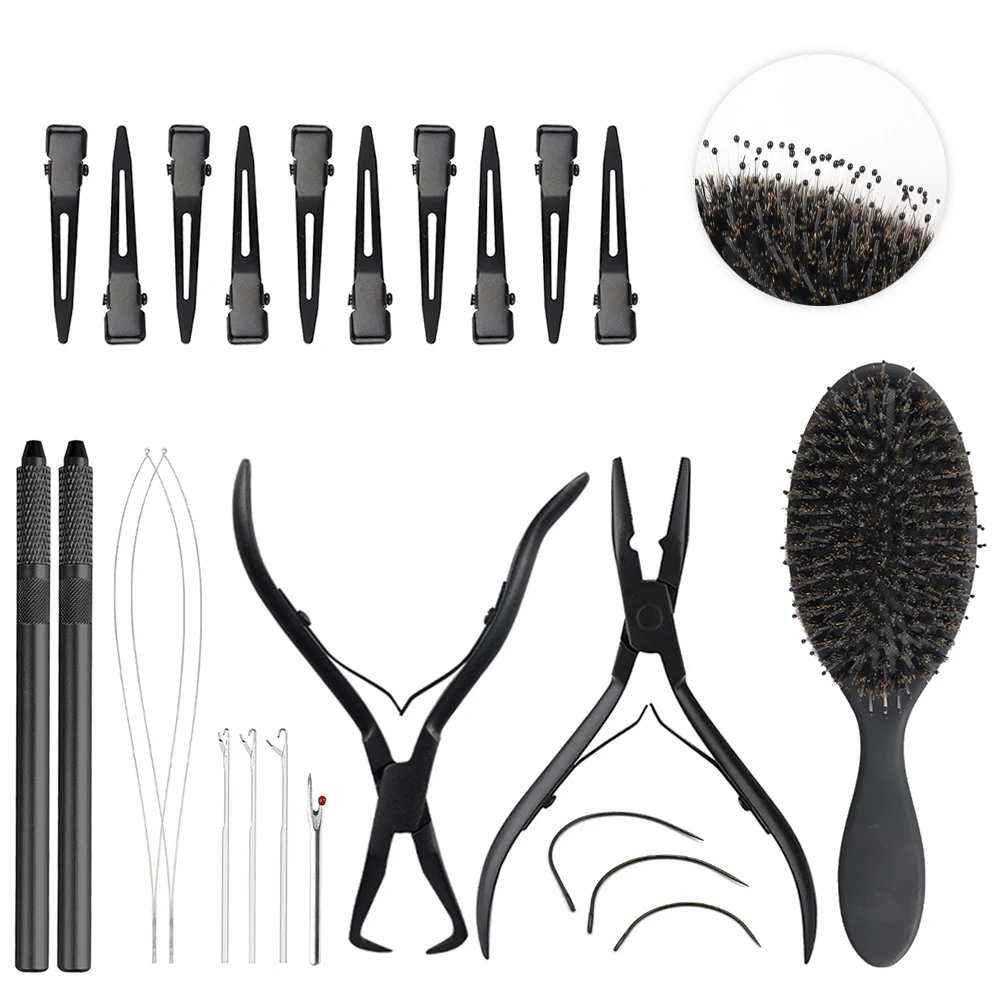 ARLANY Hair Extension Tool Kit for Micro Beads Hair Extension Pliers Boar Bristle Hair Brush Dismountable Needle Pulling Hook