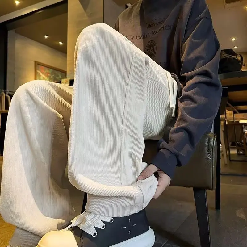 

Мужские брюки, спортивная одежда для отдыха, эластичные брюки на флисовой подкладке, теплая осенне-зимняя одежда, мужские модные прямые брюки