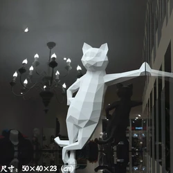 50cm Standing Cat Paper Craft 3D Cool Kitten Models Sculpture Home Desktop Decorations Animals Ornament Origami Adult Toys Gifts