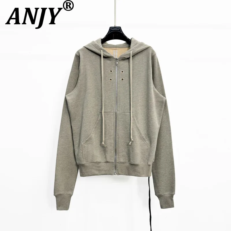 ANJY Spring Autumn New Women Fashion Dark Design Casual Hooded Sweatshirt Loose American Style Retro Zipper Cardigan Coat A28465