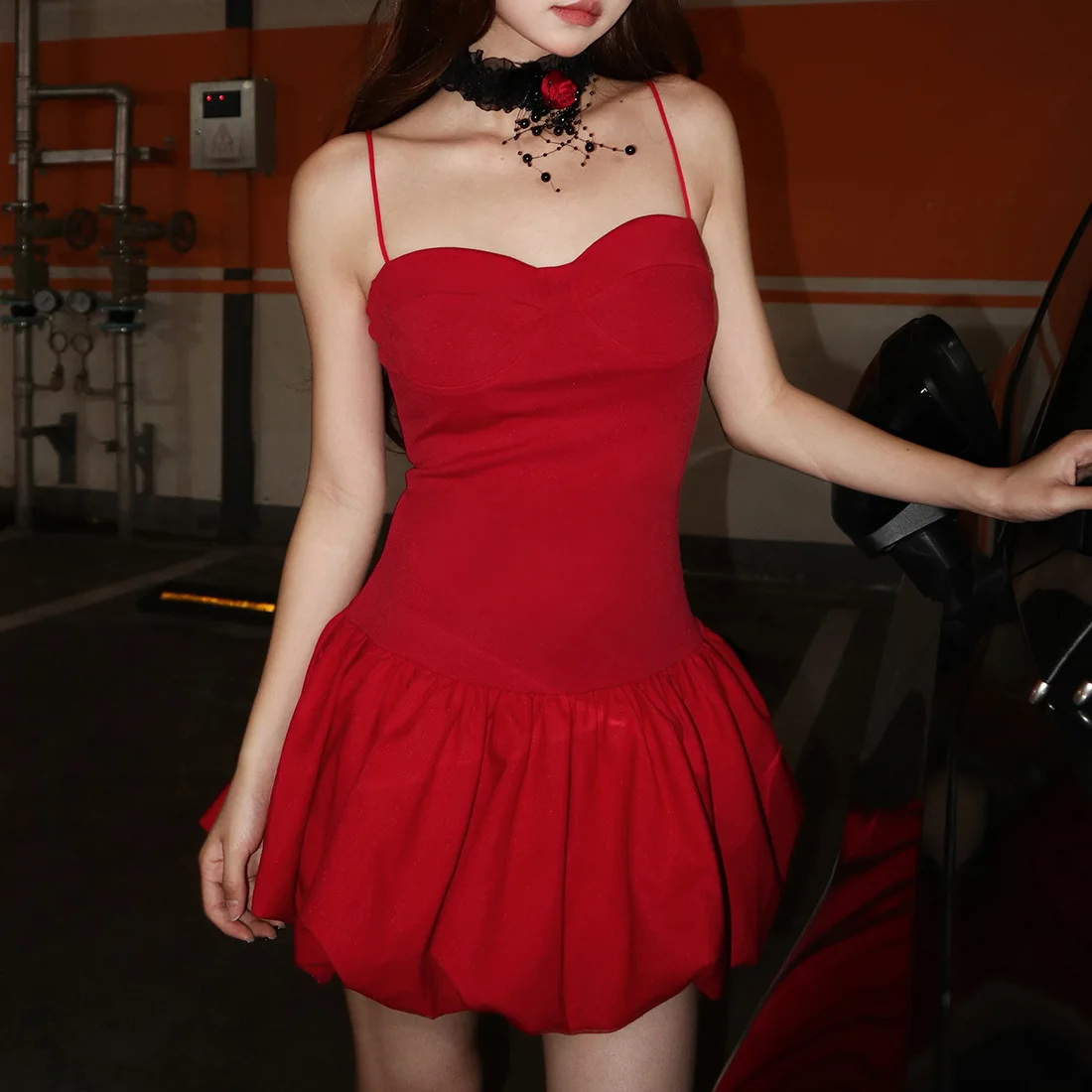 

2026 Spring New Product Low Neck Off Shoulder Waist Suspender Dress Women