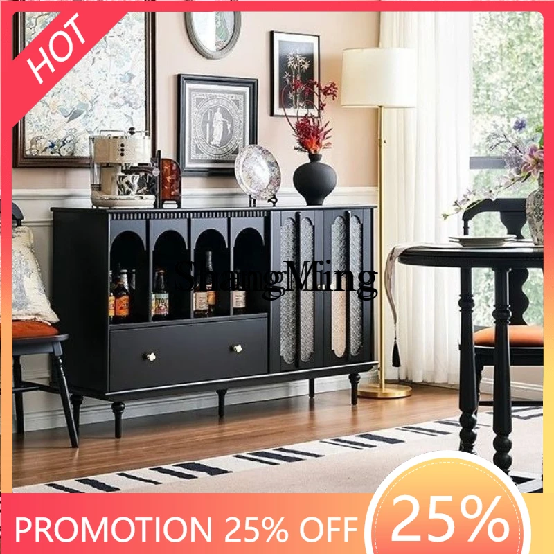 

FG good-looking vintage solid wood sideboard, light luxury black living room storage cabinet, dining room pantry cabinet