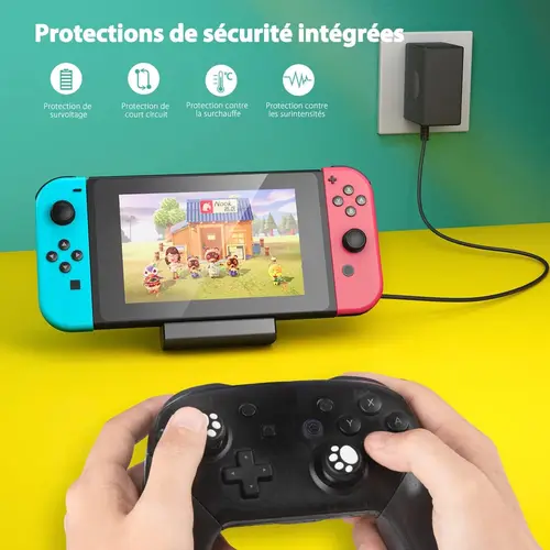 Imagen 2 del producto Para Switch Dock para Switch Lite Dual USB Playstand Soporte de interruptor de escritorio ajustable con 4 puertos USB 1 puerto adaptador de CA para enchufe a