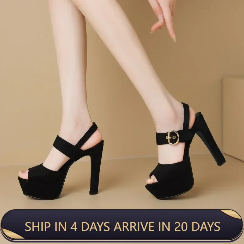 

New Arrival Women's Thick Heel Sandals Fish Mouth High Heels 34-40 Code