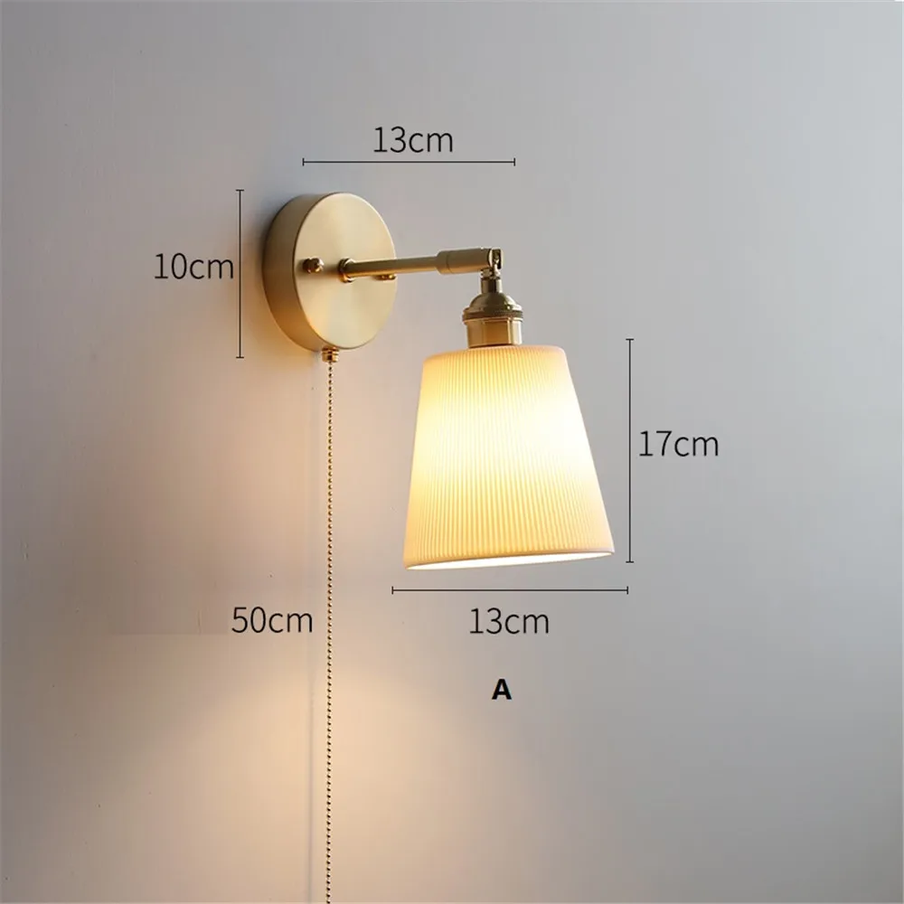 Nordic Home Decoration Bedside Ceramic Wall Light LED With Pull Switch Adjust Lamps For Living Room Bedroom Sconce Lamp Fixture