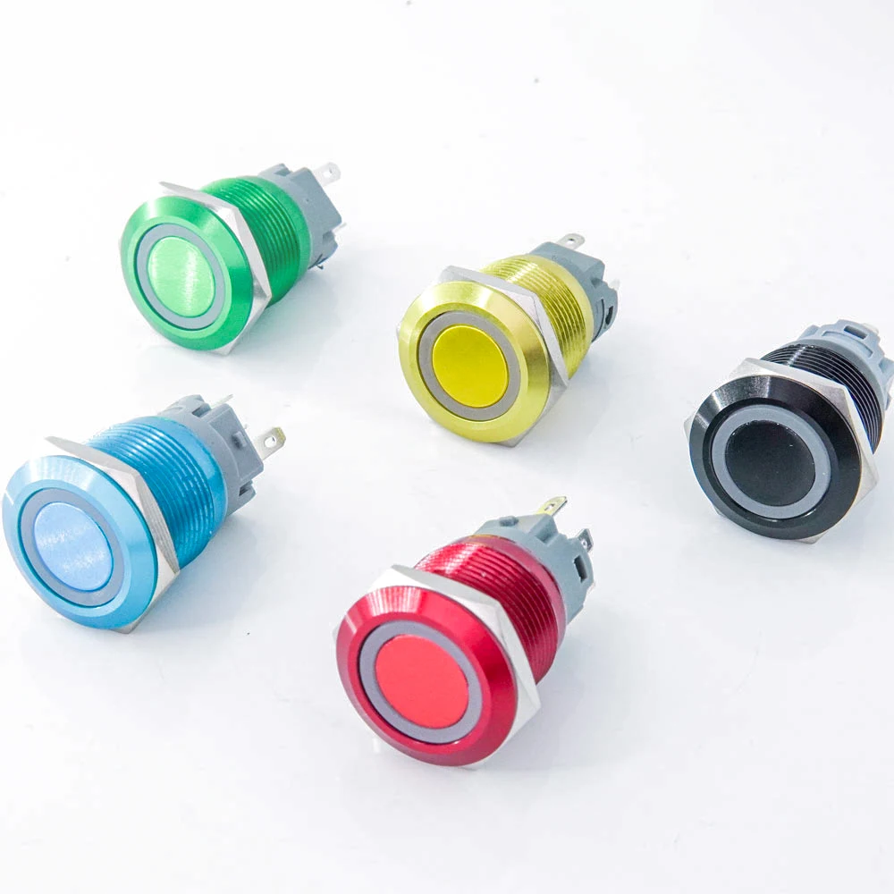 12mm 16mm 19mm 22mm Oxidation metal push button switch on off power LED light Waterproof Flat circular 6v 12v 24v 110v 220v ip67