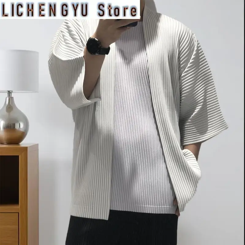 

Плиссированная куртка Miyake, мужской кардиган, японский, весна-лето 2024, новая плиссированная мужская свободная куртка большого размера, сто свободных топов