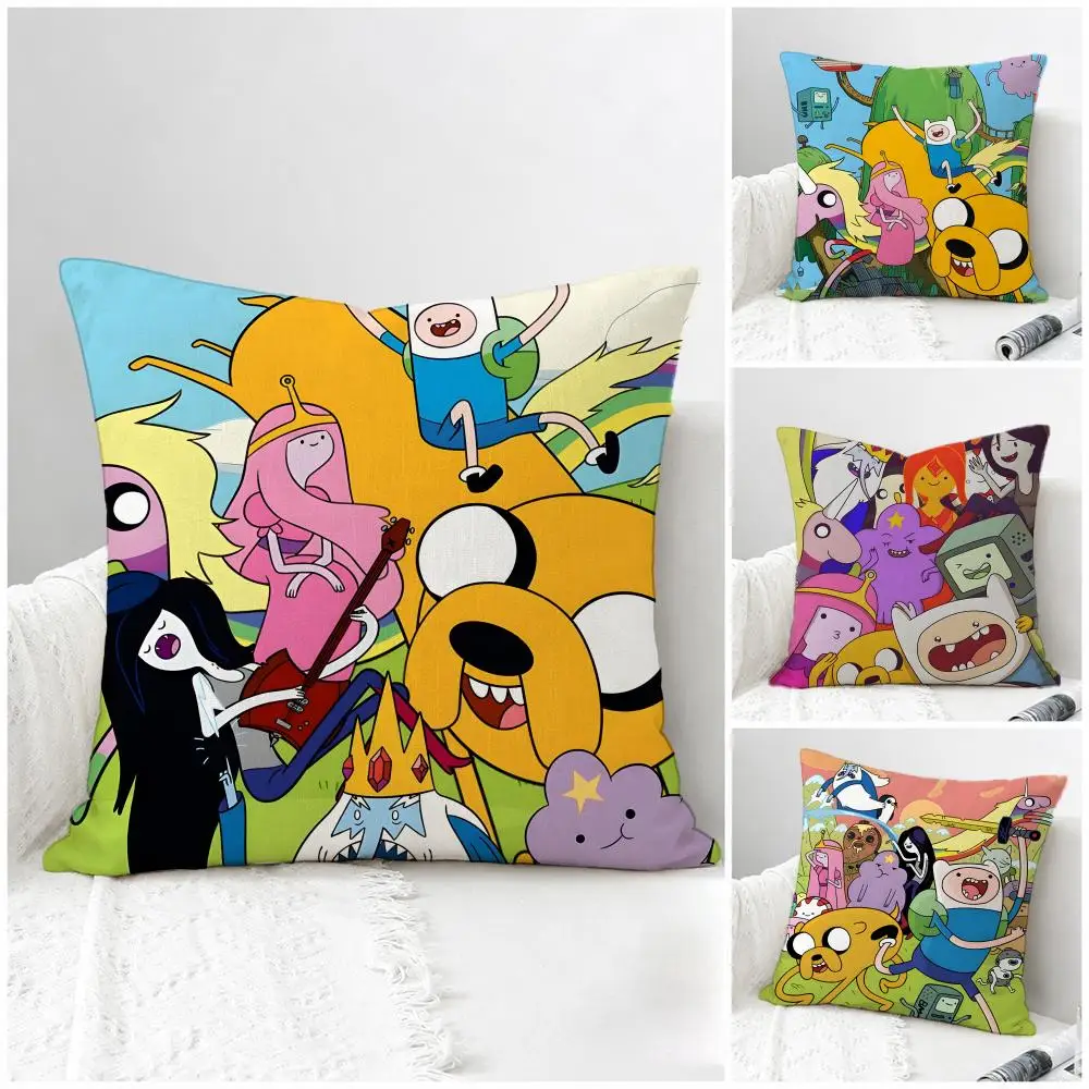 Cartoon Adventure Time Cushion Cover Natural Linen Pillowcase Set, All-in-One Decor for Sofa, Bedroom & Chair