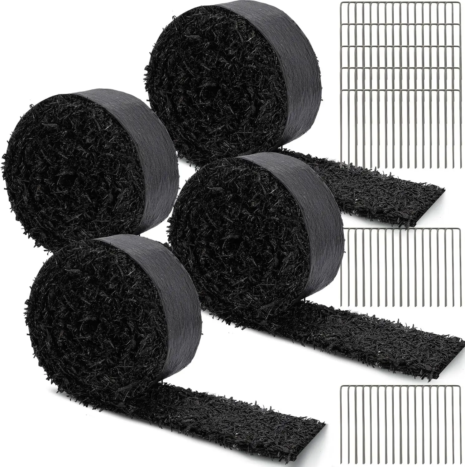 

4 Rolls 120'' x 4.5'' Recycled Rubber Mulch Mat - Cuttable Garden Edging for Pathways, Flower Beds