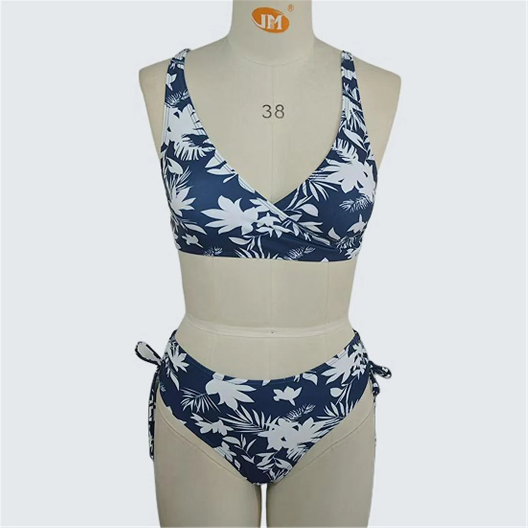 S - XXL, bedruckter Bikini mit V-Ausschnitt, Damen-Badeanzug, zweiteiliges Bikini-Set, Damen-Badebekleidung, hoch geschnittene Beine, Badeanzug, Schwimmbekleidung V7495. – Detail 8