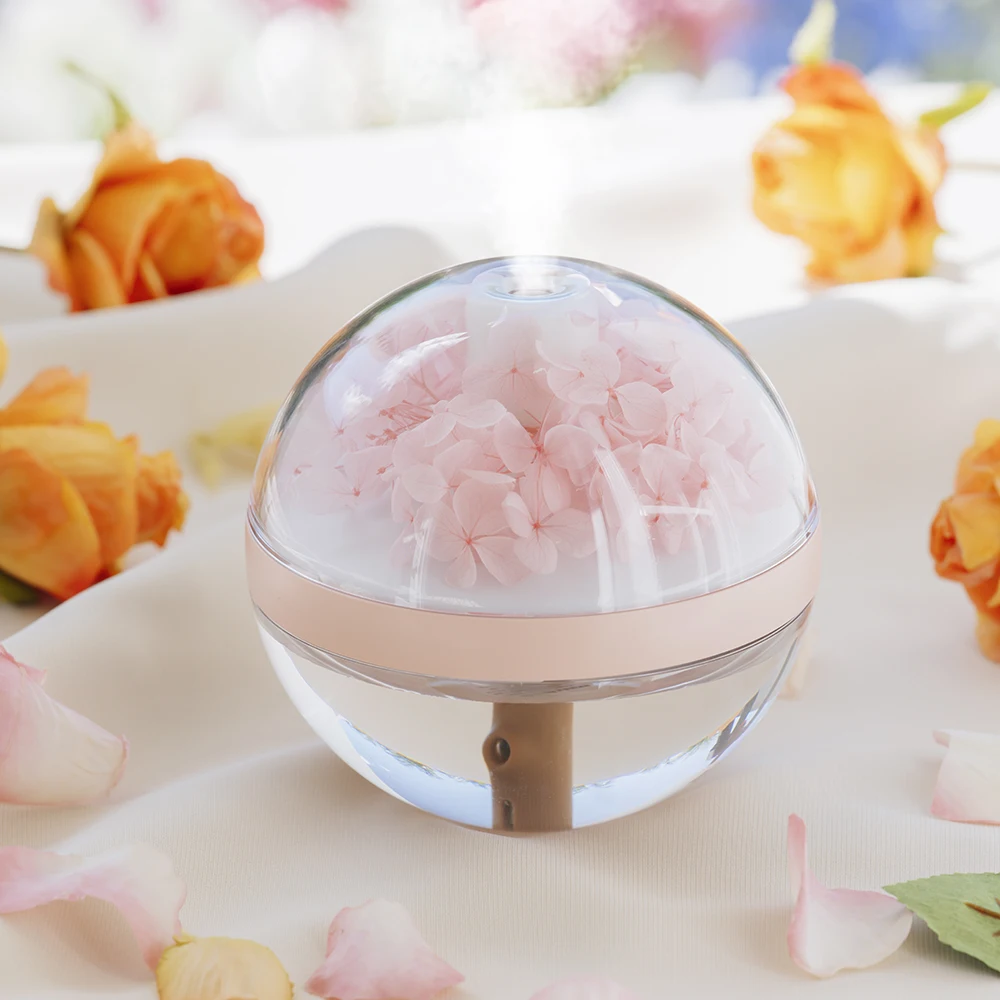 Romantic Eternal Flower Ultrasonic Air Humidifier 270ml Rechargeable Portable Cool Mist Air Humidifier Warm Night Light