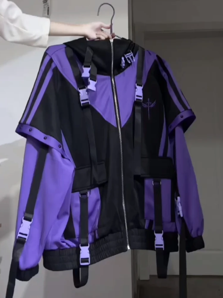 2025 Ropa Mujer Streetwear Jacket Women Japanese Harajuku Y2k Tops Contrast Color Zipper Outwear Casual Fashion Oversized Coats