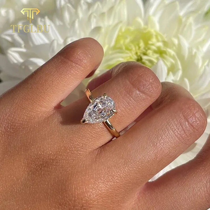 

TFGLBU D Цвет Груша Муассанит Кольцо для Женщин Искрящий Лабораторный Бриллиант Твердый S925 Посеребренный 18 К Пропозиция Обручальное Кольцо Ювелирные Изделия