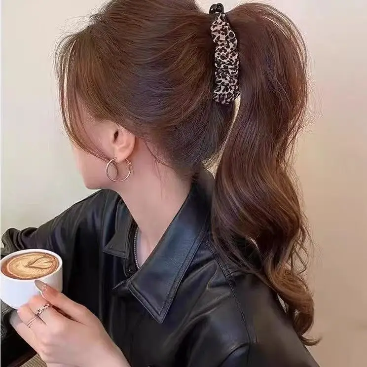 Vintage Leopard Polka Dot Pleated Banana Clip, High-End Ponytail Twist Hair Claw, Volumetric Back-of-Head Hair Accessory