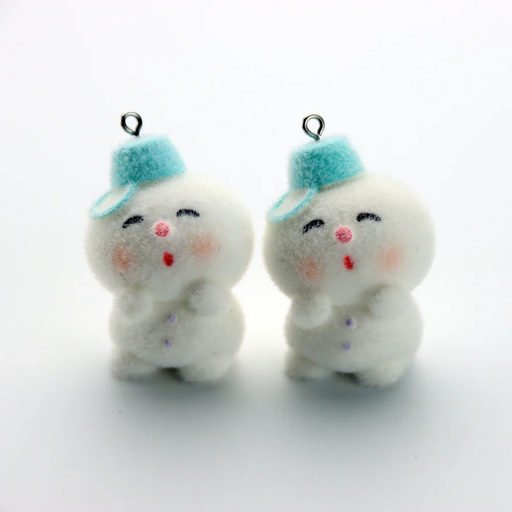 10Pcs 3D Cute Flocking Christmas Snowman Resin Charms Cartoon Christmas Pendant For Bag Phone Keychain DIY Crafts Jewelry Make