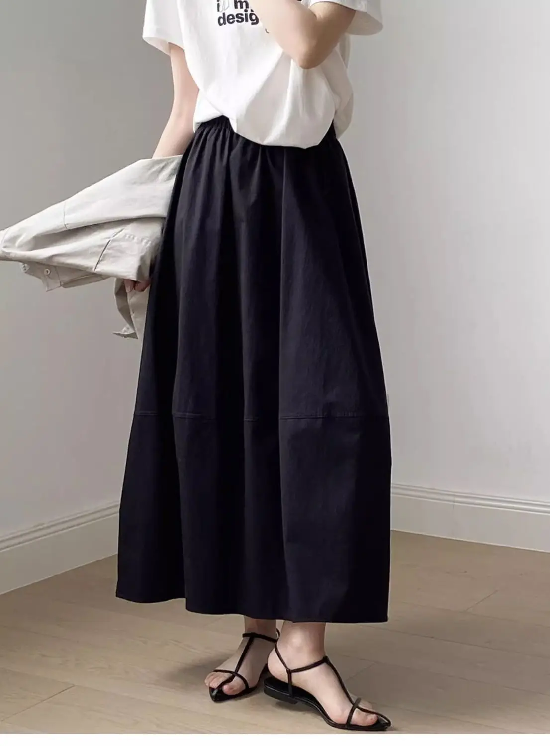 Spring Summer White Long Skirts for Woman Elegant Elastic High Waist Flared Umbrella Skirt Woman Casual Solid A-Line Maxi Skirt