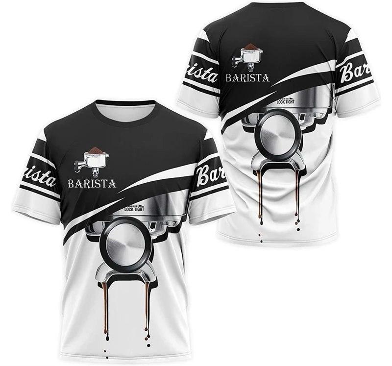 Fashion Barista T-shirt Men 3d Coffee Tools Printed Short Sleeves Tops Fashion Summer Hop Pop Loose Tees Working Clothes Tops