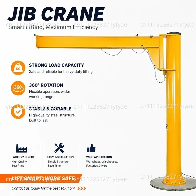 500 Kg 1 Ton 2 Tons 3 Tons 5 Tons, 360 Degree Rotating Support Cantilever Electric Jib Crane for Workshop
