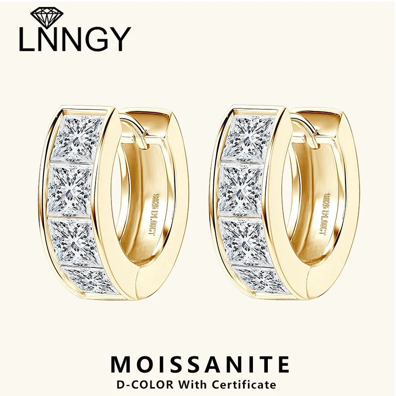 

Lnngy 3.2CTTW Princess Cut Moissanite Earring for Women Certified 925 Sterling Silver Hoop Earrings Fashion Versatile Jewelry
