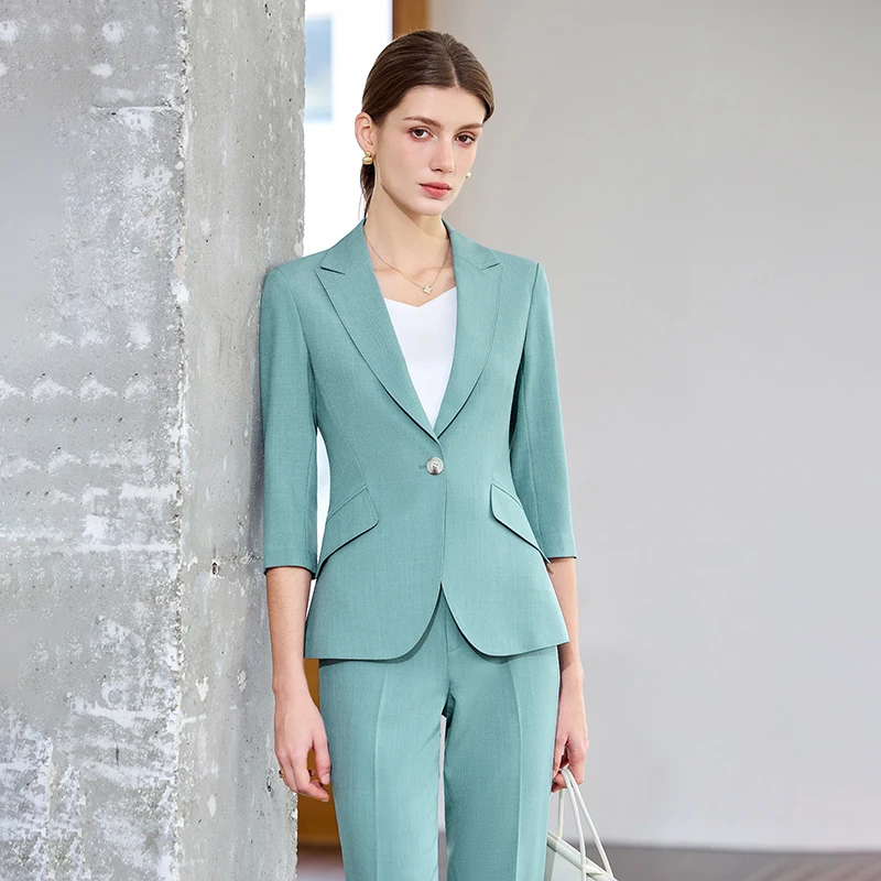 ZJYT Elegante zakelijke chique formele driekwart mouw blazer broek sets 2-delige damesoutfit lente 2025 jas broek past