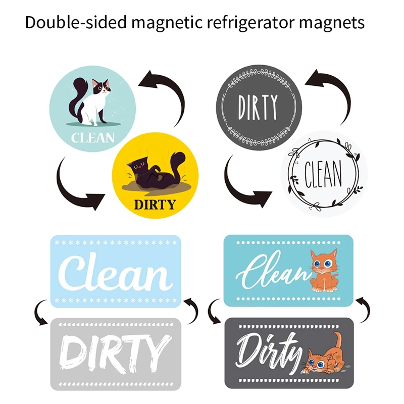 4Pcs Dishwasher Magnet Clean Dirty Sign Shutter Only Changes Double Sided Flip Dishes Clean Dirty Sign