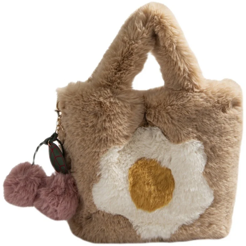 Deluxe Plush Handbag Ladies Luxury High Quality Faux Fur Handbag Printed Design Soft Plush Shoulder Bag