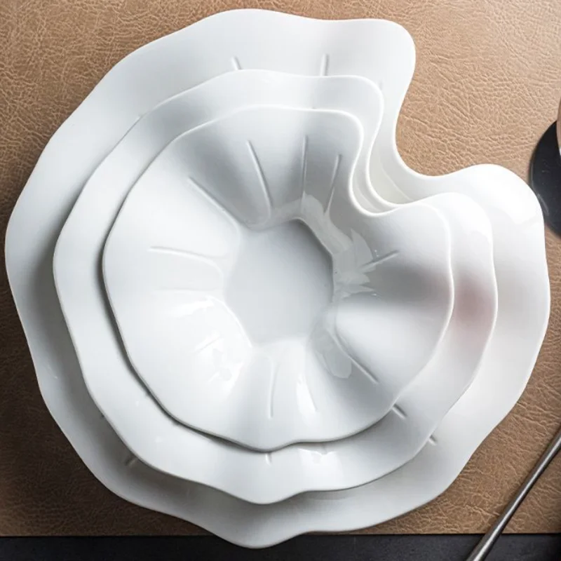 

Ceramic Plates, Tableware, Household Soup Bowls, Art of Dining Tables, Irregular Lotus Leaf Soup Plates, Kitchen Utensils
