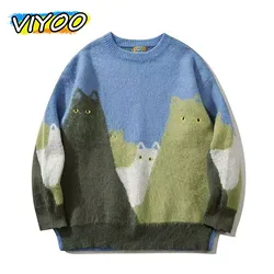 Winter Men's Women's Cat Knit Knitwear Sweater Sweatshirts Tops Blouse Pullovers Jumper For Men Streetwear Korean Clothes
