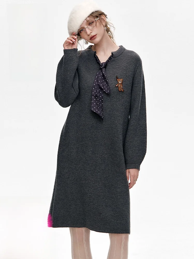 

Зимняя женская свободная повседневная вязаная юбка средней длины из фиолетового вельвета с V-образным вырезом и длинными рукавами, смесь полиэстера