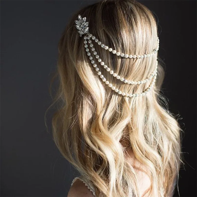 

New Pearl Hair Chain Elegant Crystal Multi-Layer Bridal Headwear for Wedding Banquet Accessory