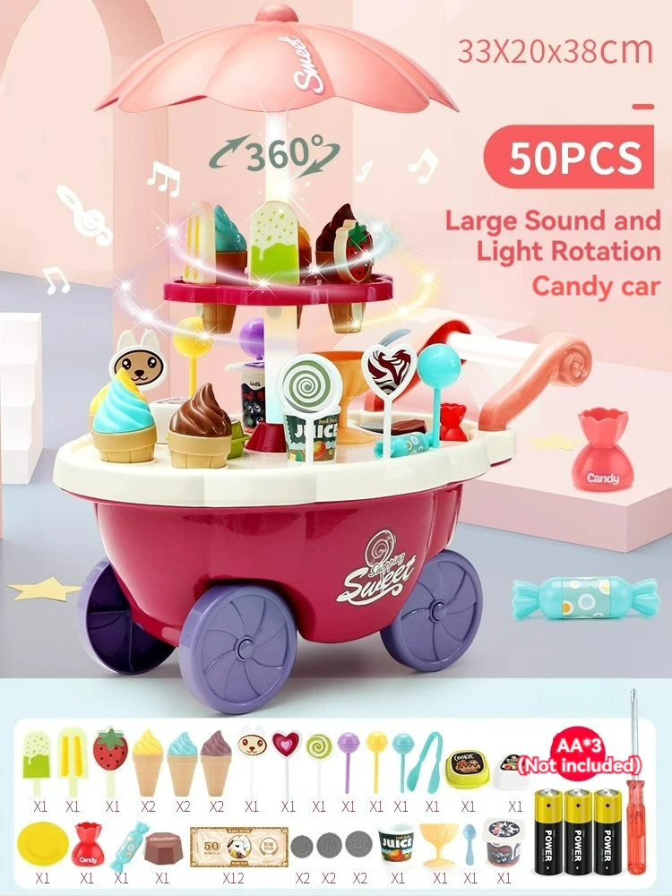 Mini Chariot à Bonbons et Crème Glacée pour Enfant, avec Éclairage, Musique, Simulation, Ensemble de Jouets, Cadeau