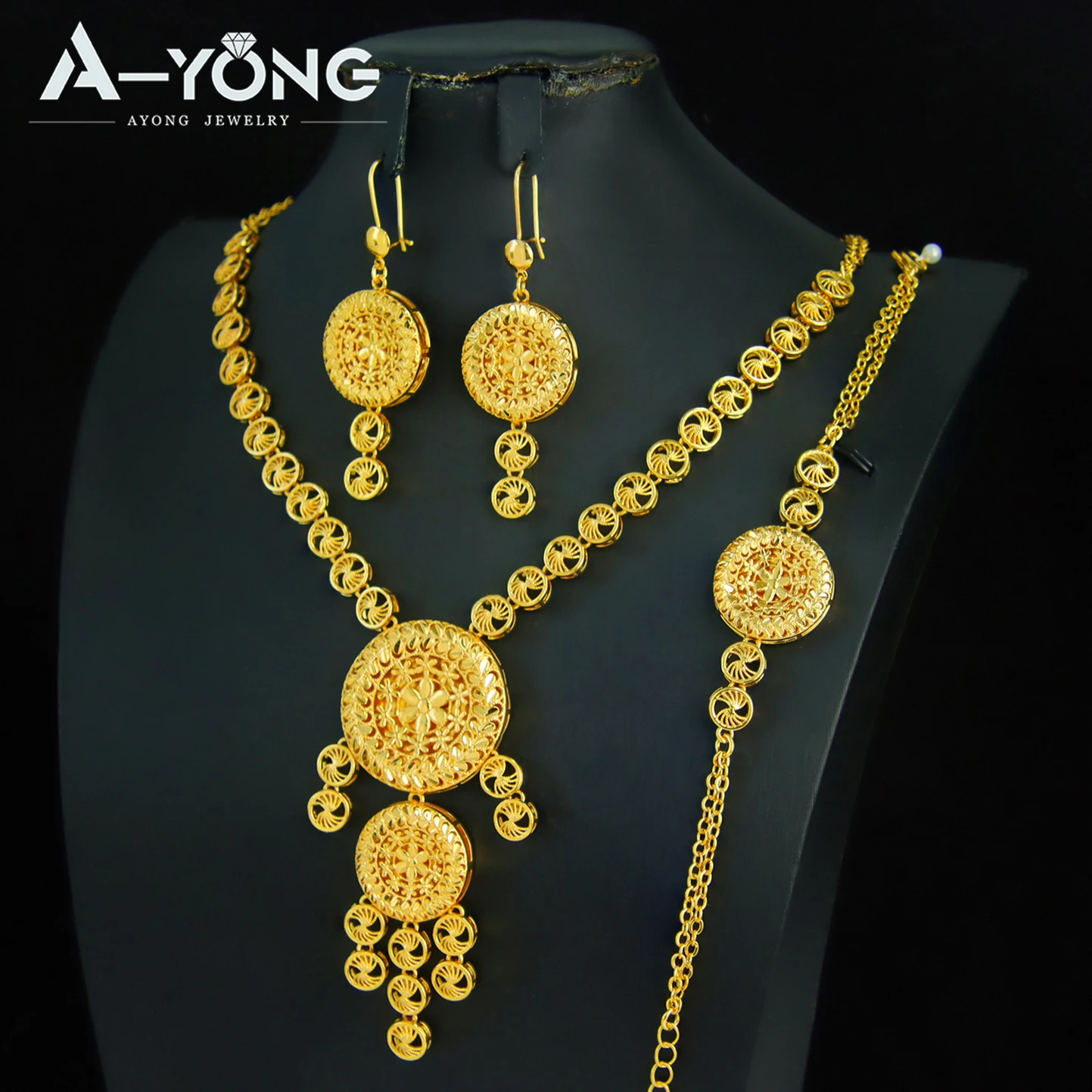 Äthiopisches Brautschmuck-Set 24k Vergoldet Dubai Elegante Halskette Armband Ohrringe Habesha Damen Vintage Schmuck – Detail 1