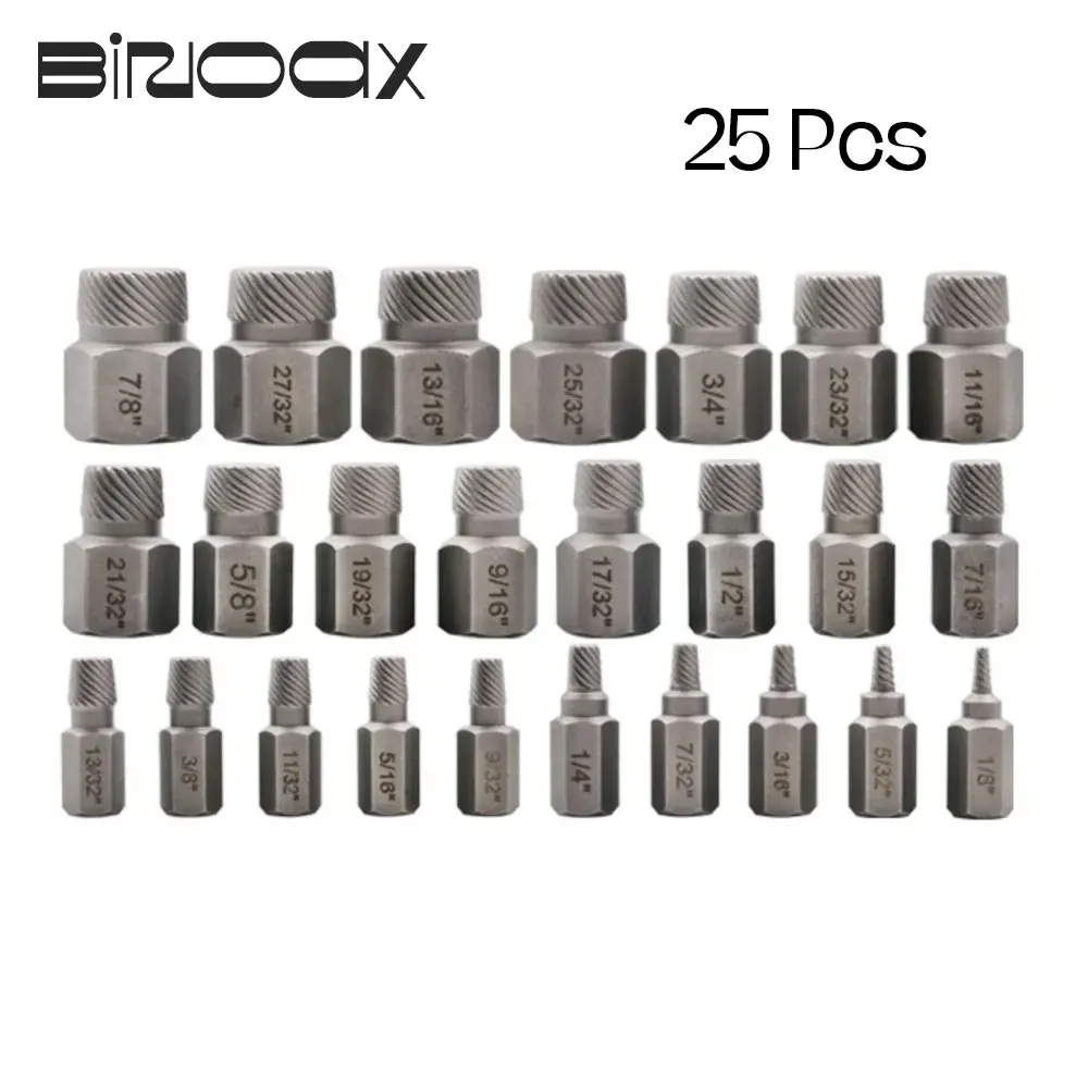 Binoax 25Pcs Screw Extractor Set Hex Head Multi-Spline Bolt Extractor Set Chrome Molybdenum Alloy Steel Rounded Bolt Remover