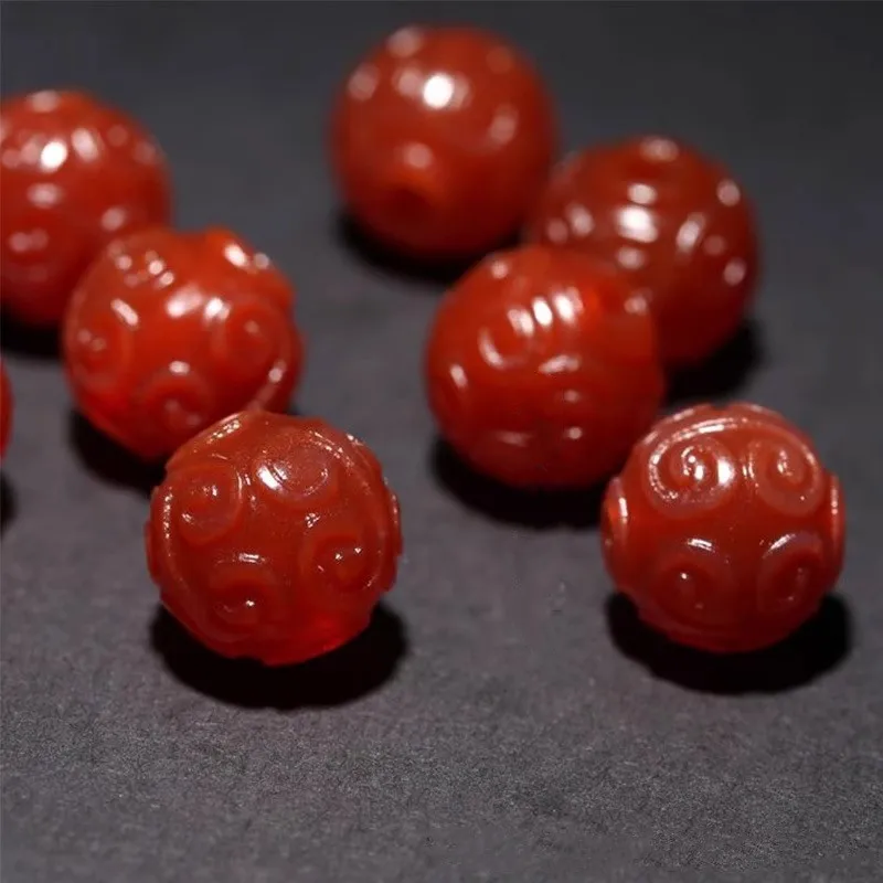 Genuine Healing Crystal Energy Stones South Red Agate Round Carved Beads For Jewelry Making Diy Bracelet Necklace Accessories