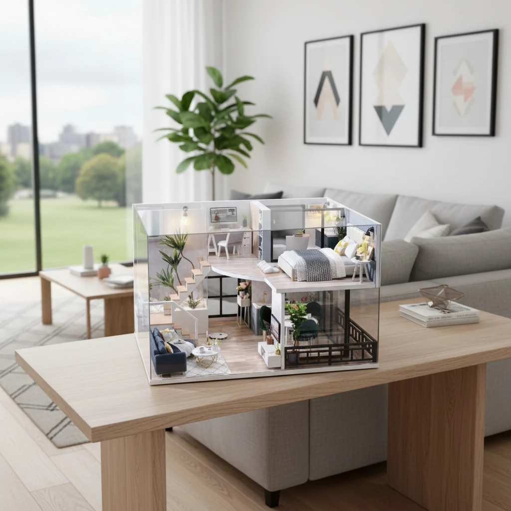 OUZEY Drewniany Domek dla Lalek 3D DIY z Meblami - Miniaturowy Model do Budowania Domu, Kreatywny Prezent dla Nastolatków i Dorosłych