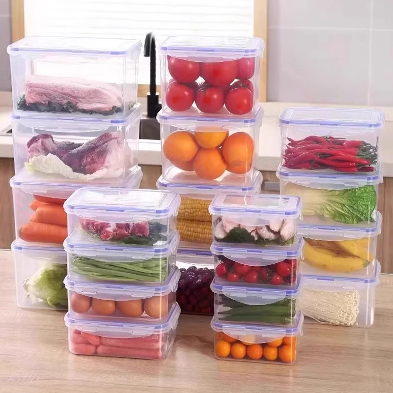 1PC Household Versatile Sealed Rectangular Refrigerator Storage Box With Lid Plastic Crisper Microwave-heated Lunch Boxes