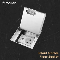 110Size EUR Inlaid Marble Floor Socket Metal Panel Stainless Steel Carpet Usable 2Power Or USB HDMI RJ45 Option Recessed 230V