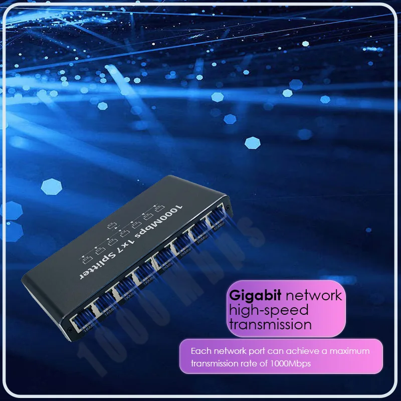 Adattatore splitter Gigabit Ethernet 1x7 1000M RJ45 LAN 1 ingresso 7 uscite 1000Mbps Dock connettore per computer/router/set-top box/smart TV