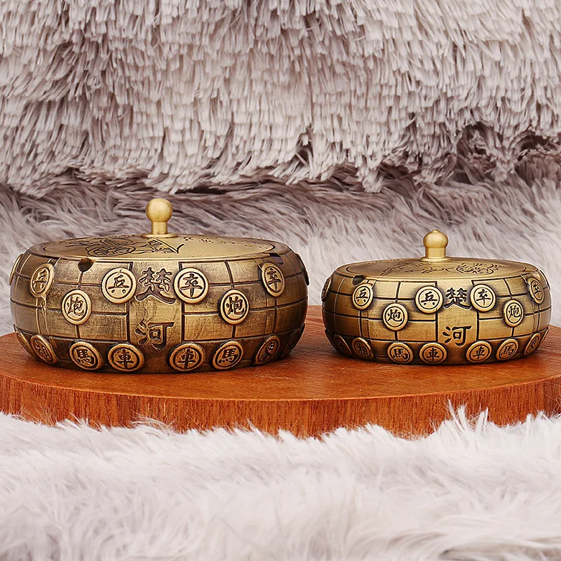 Brass Ashtray for Home and Office, Imitation Flying Ash with Lid, Creative Desktop Antique Metal Craft Ornament