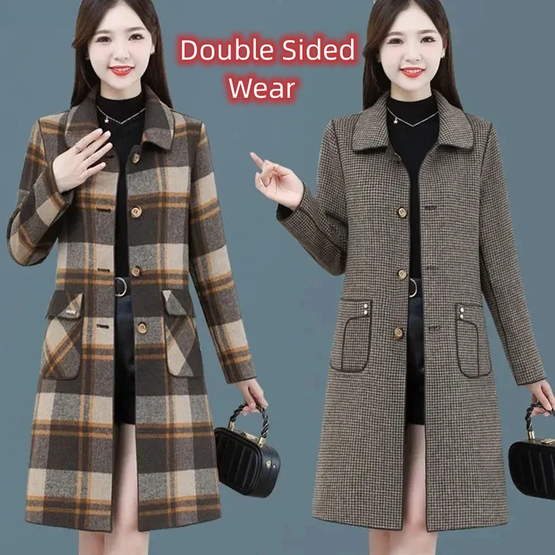 

Autumn Winter New High End Double Faced Cashmere Coat Spring Long Women Woolen Jacket Fashion Mother Female Wool Windbreaker 5XL