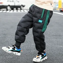 Boys Winter Windproof Pants Velvet Thickened Warm Cotton Pants Children Waterproof Down Trousers Kids 3-12 Years Clothing