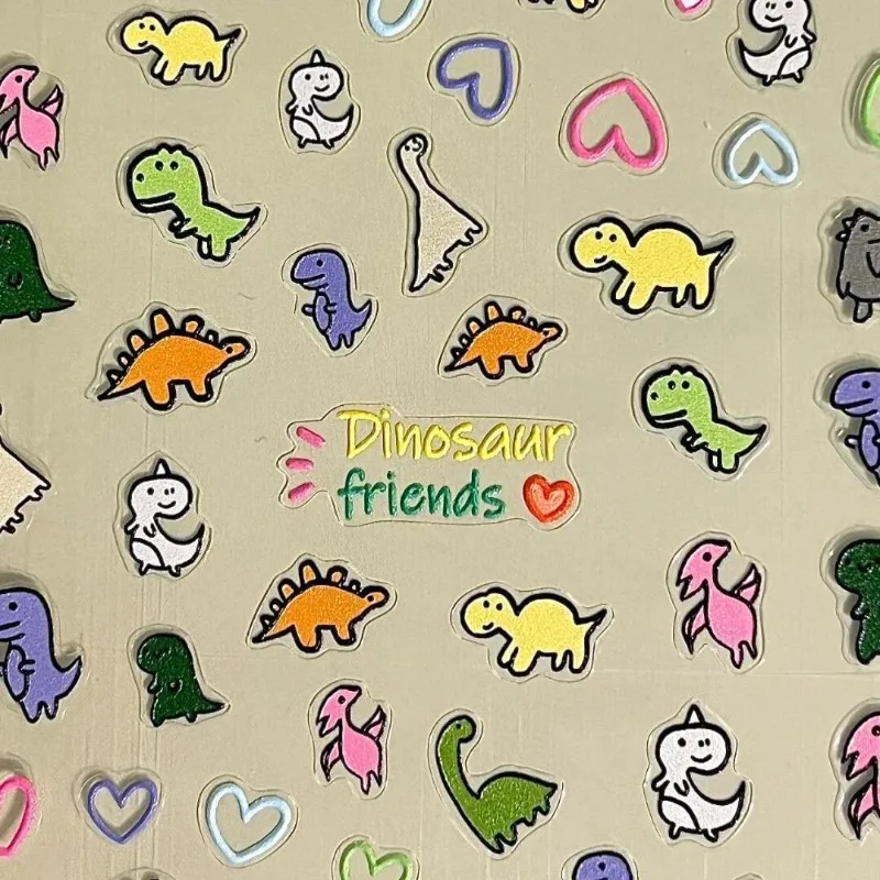 Cute Cartoon Dinosaur 3D Embossed Stickers Dopamine Colorful Line Love Heart Decor Stickers for DIY Camera Pen