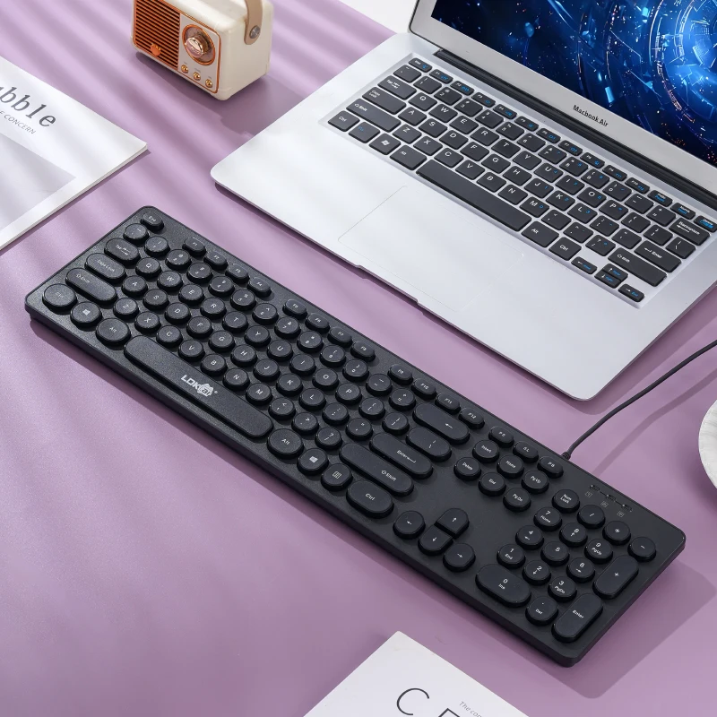Wired Office Keyboard 104 Keys USB Round Keycaps Full Size Keyboard Numeric Keypad Stylish Design LDK-K19