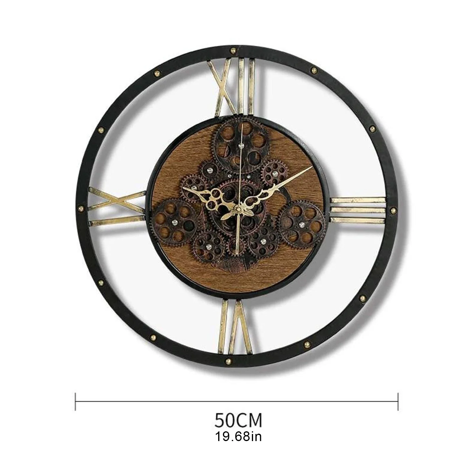Retro Wall Clock Gear Pointer Wall Clock Silent Industrial Style Personalized Living Room 50Cm Large Diameter Bedroom Clock