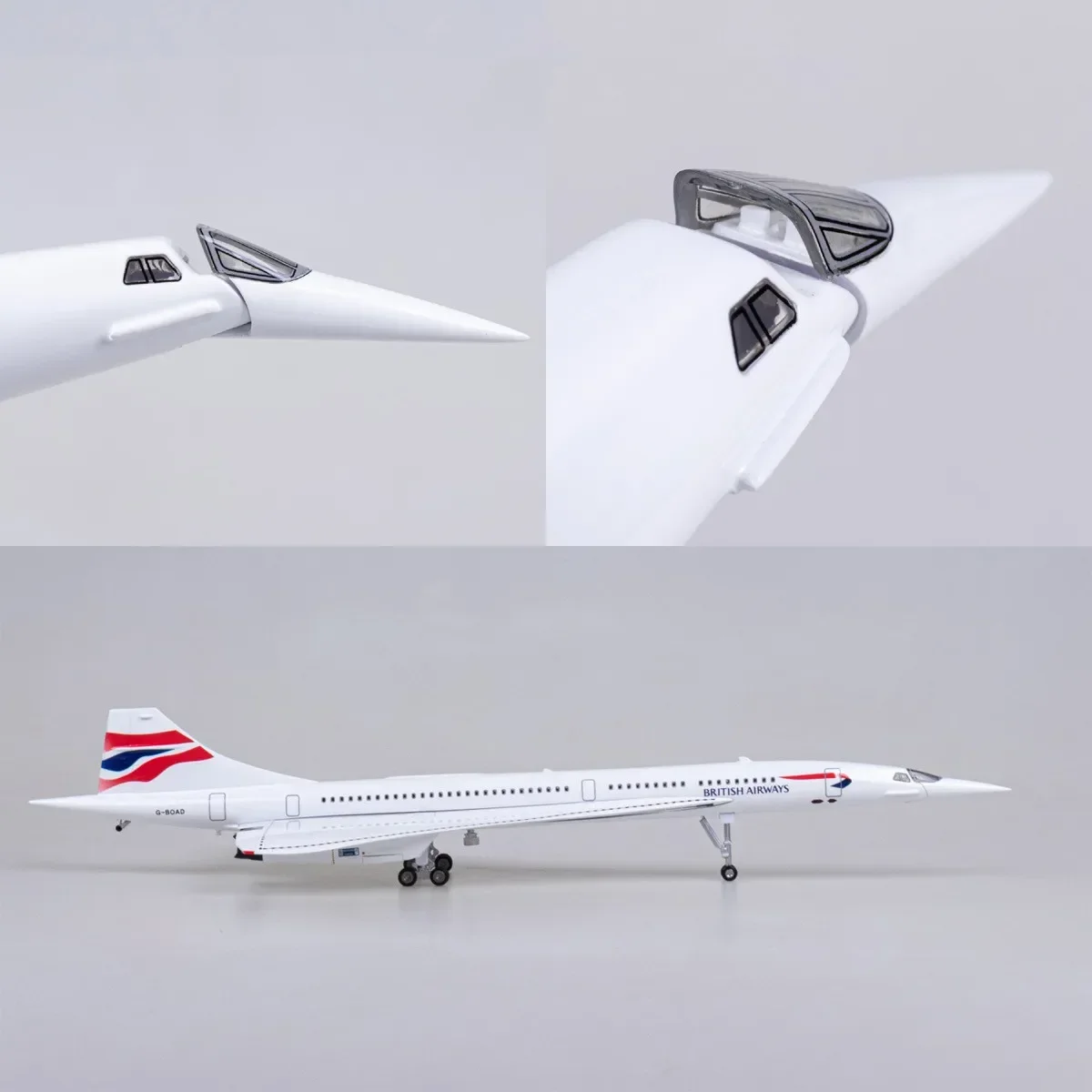 Imagem -04 - Avião Britânico com Leves e Rodas Avião de Resina Brinquedo Fundido Coleção Concorde Escala 1:125 Aairbus Novo 50cm