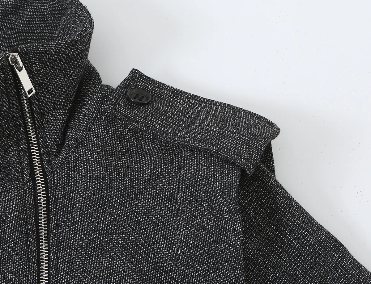 Damenjacken mit Stehkragen, unregelmäßigem Metallreißverschluss, lässig, trendig, kurz geschnitten, Streetwear, modische, lockere, einfarbige Langarmjacke – Detail 5