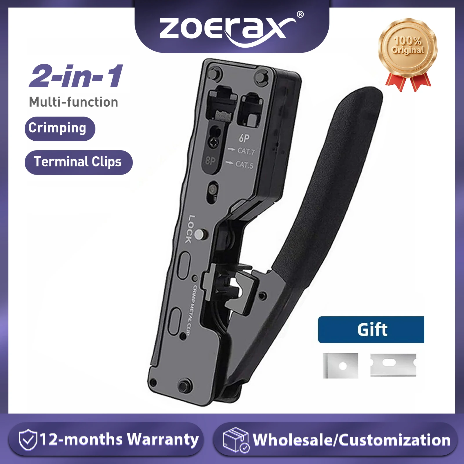 ZoeRax [Cat5 Cat6 Cat7 Pass Through Crimper] para RJ45 RJ12 RJ11 Conectores de rede Plugues modulares Cabos Ethernet Ferramenta de crimpagem EZ